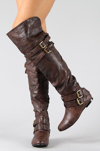 Bamboo Vegan Leather Zipper Collar Knee High Boot