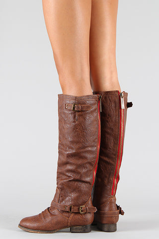 Bamboo Vegan Leather Zipper Collar Knee High Boot