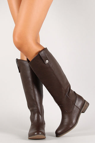 Bamboo Vegan Leather Zipper Collar Knee High Boot