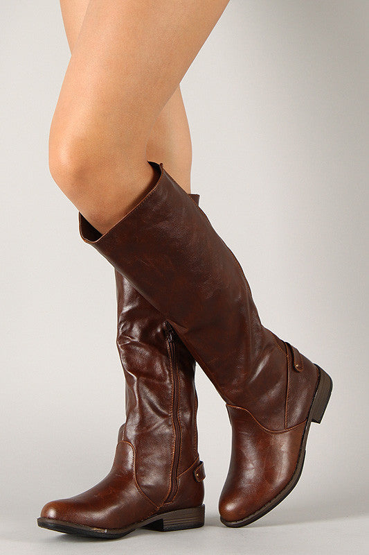Elastic Back Round Toe Riding Knee High Boot