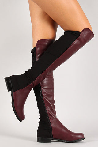 Bamboo Vegan Leather Zipper Collar Knee High Boot