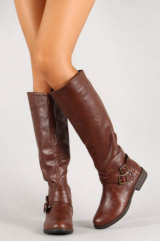 Bamboo Vegan Leather Zipper Collar Knee High Boot