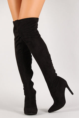 Nubuck Peep Toe Cone Heeled Over-The-Knee Boots