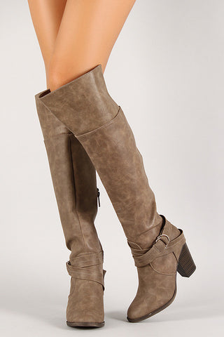 Bamboo Vegan Leather Zipper Collar Knee High Boot