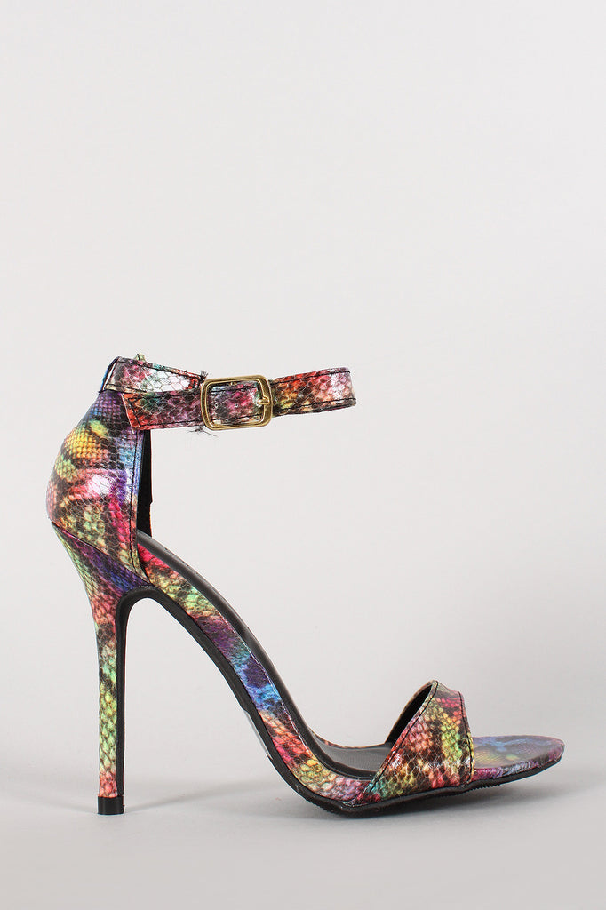 Wild Diva Lounge Multicolor Snake Ankle Strap Open Toe Heel