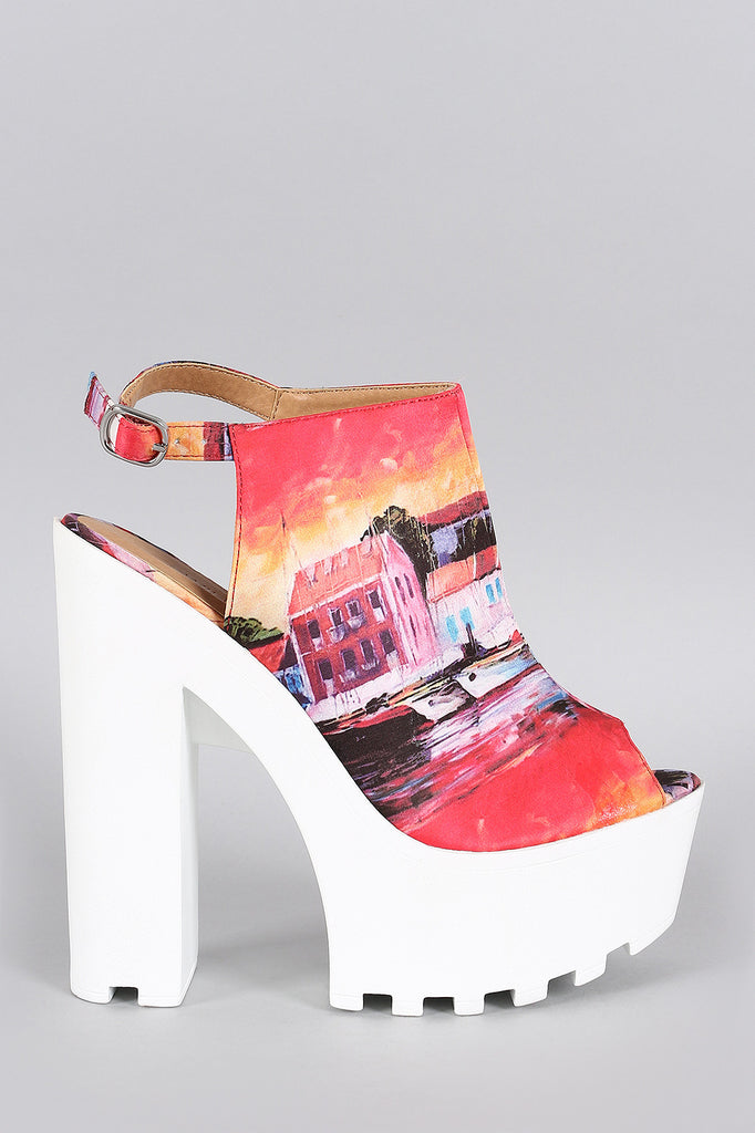 Wild Diva Lounge Graphic Lug Sole Platform Clog