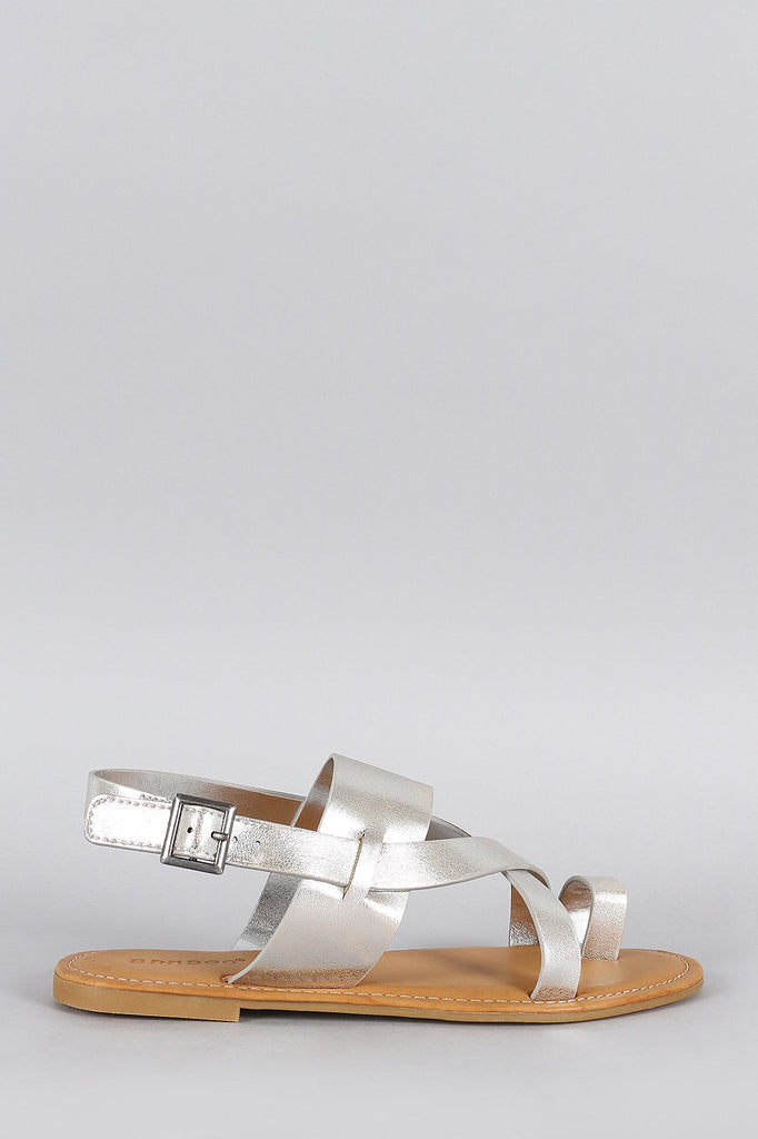 Bamboo Metallic Toe Ring Slingback Flat Sandal