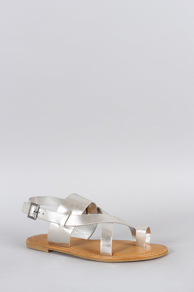Bamboo Metallic Toe Ring Slingback Flat Sandal