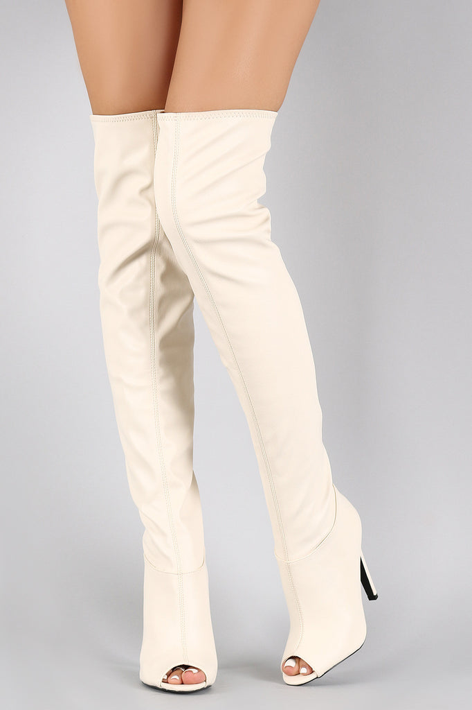Qupid Thigh High Peep Toe Boot