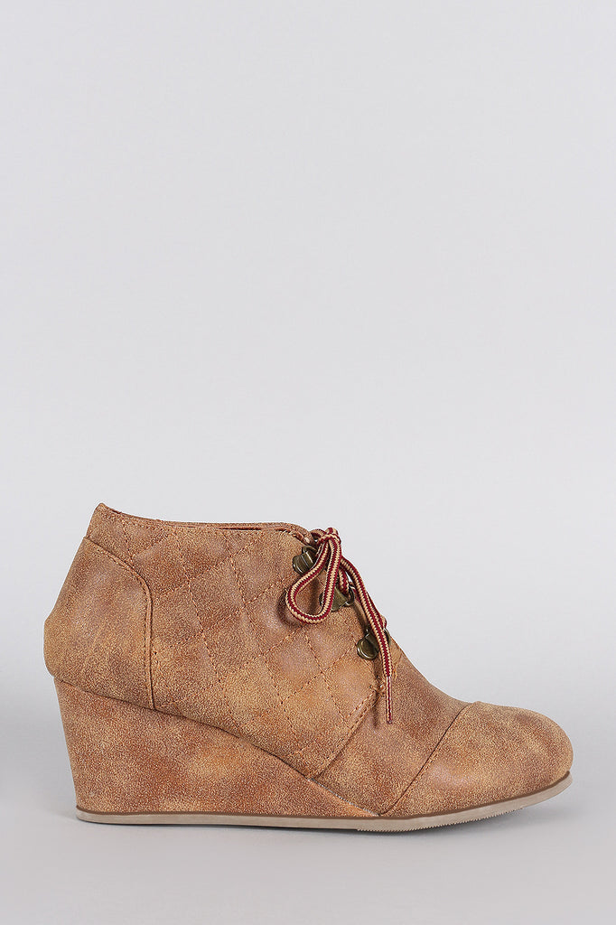 Bamboo Vegan Leather Patch Work Wedge Quilted Booties