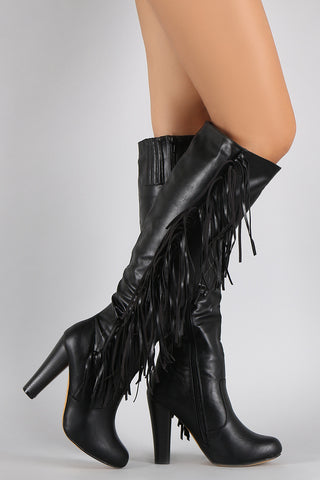 Bamboo Vegan Leather Zipper Collar Knee High Boot