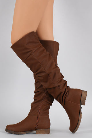 Bamboo Vegan Leather Zipper Collar Knee High Boot
