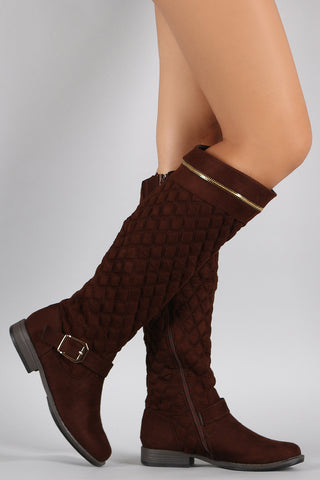 Bamboo Vegan Leather Zipper Collar Knee High Boot