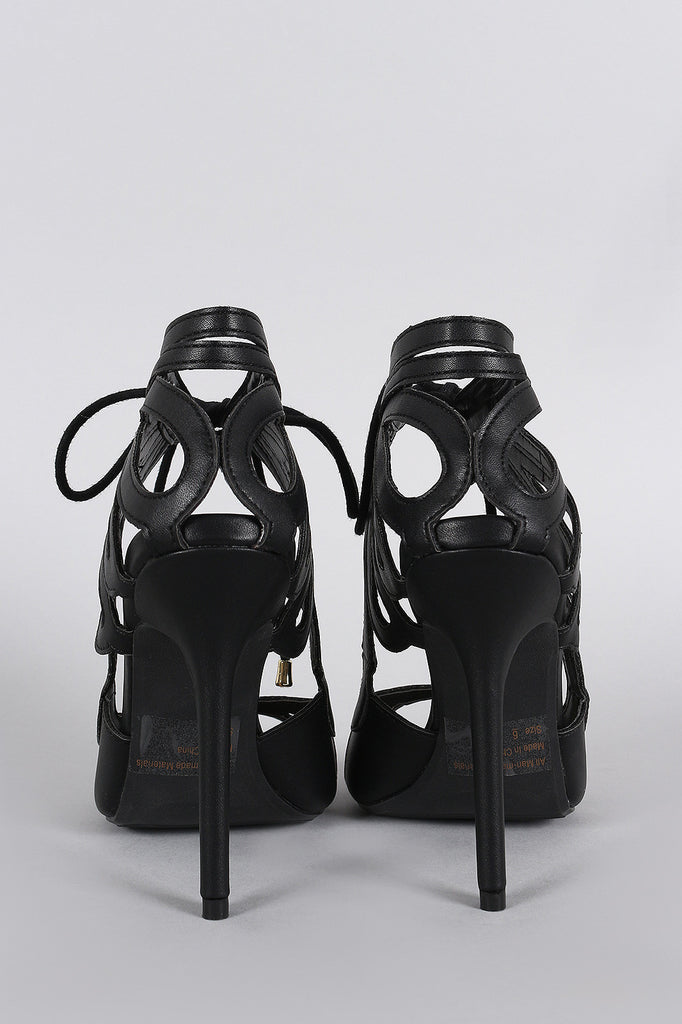 Wild Diva Lounge Teardrop Cutout Tie Up Stiletto Heel