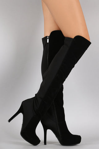 Bamboo Vegan Leather Zipper Collar Knee High Boot