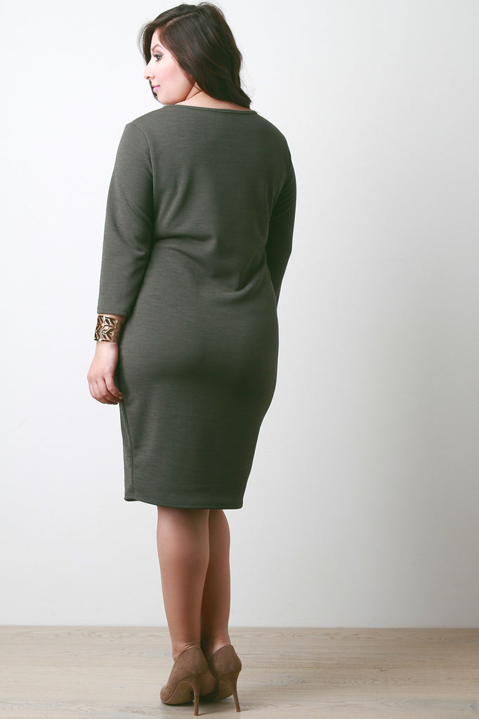 Crisscross V-Neck Quarter Sleeves Midi Dress