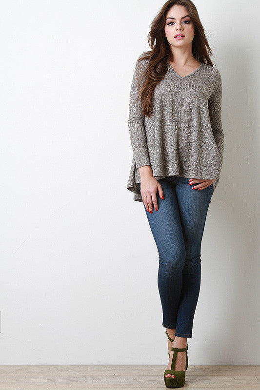 Marled Paneled Rib Knit Top