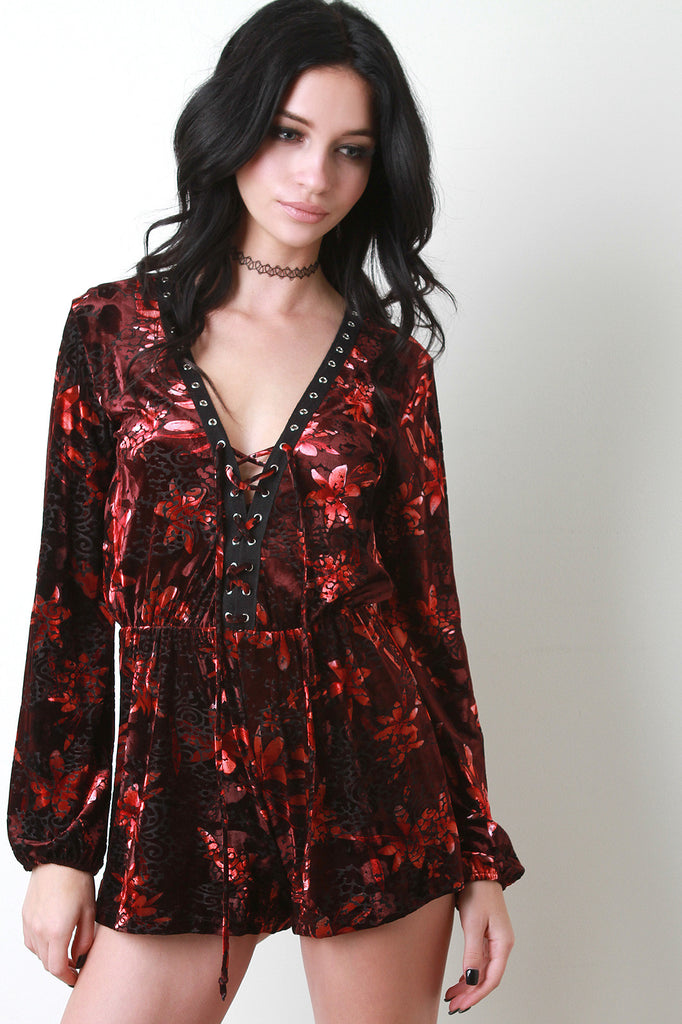 Velvet Floral Corset Lace Romper