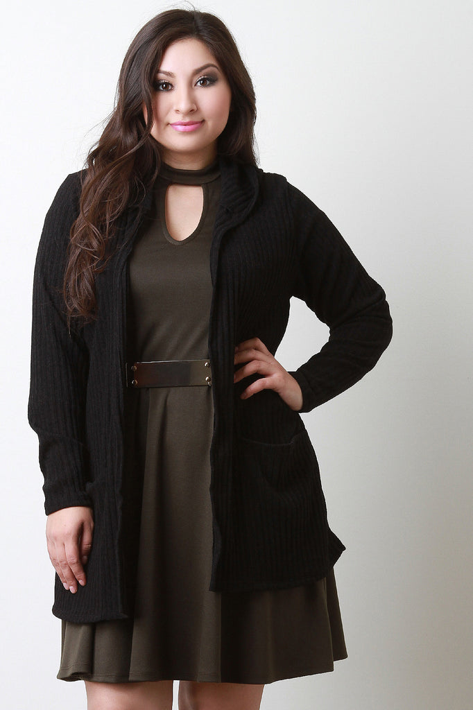 Hooded Ribbed Longline Cardigan