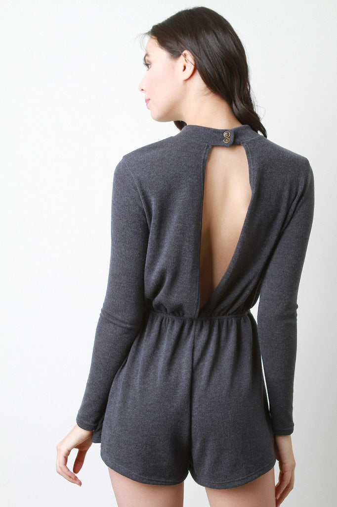 Back Keyhole Cutout Mock Neck Long Sleeves Romper