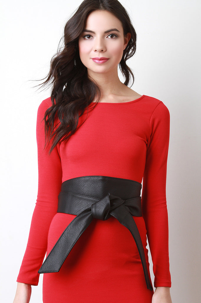 Vegan Leather Grain Obi Wrap Belt