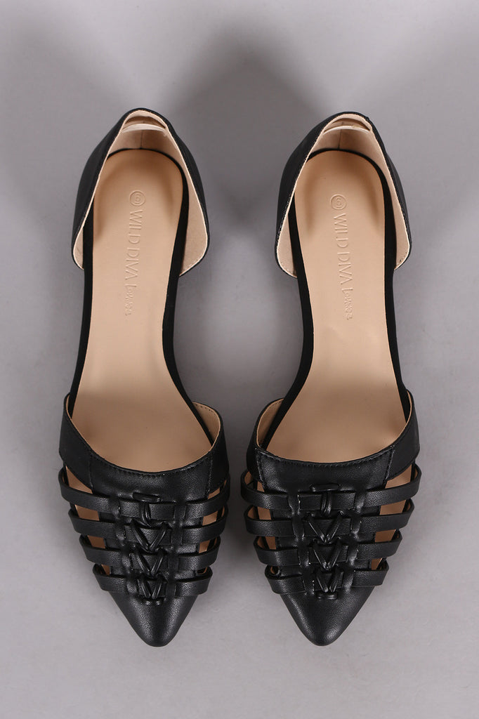 Wild Diva Lounge Woven Pointy Toe Slip On Dorsay Flat