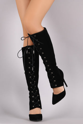 Bamboo Vegan Leather Zipper Collar Knee High Boot