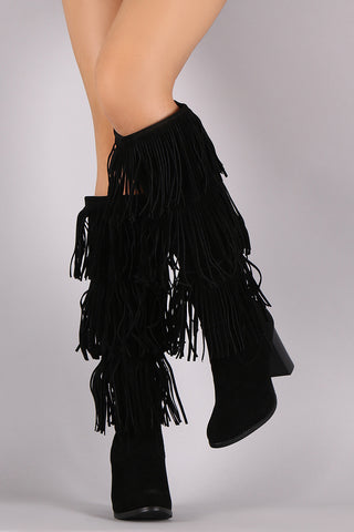 Bamboo Vegan Leather Zipper Collar Knee High Boot