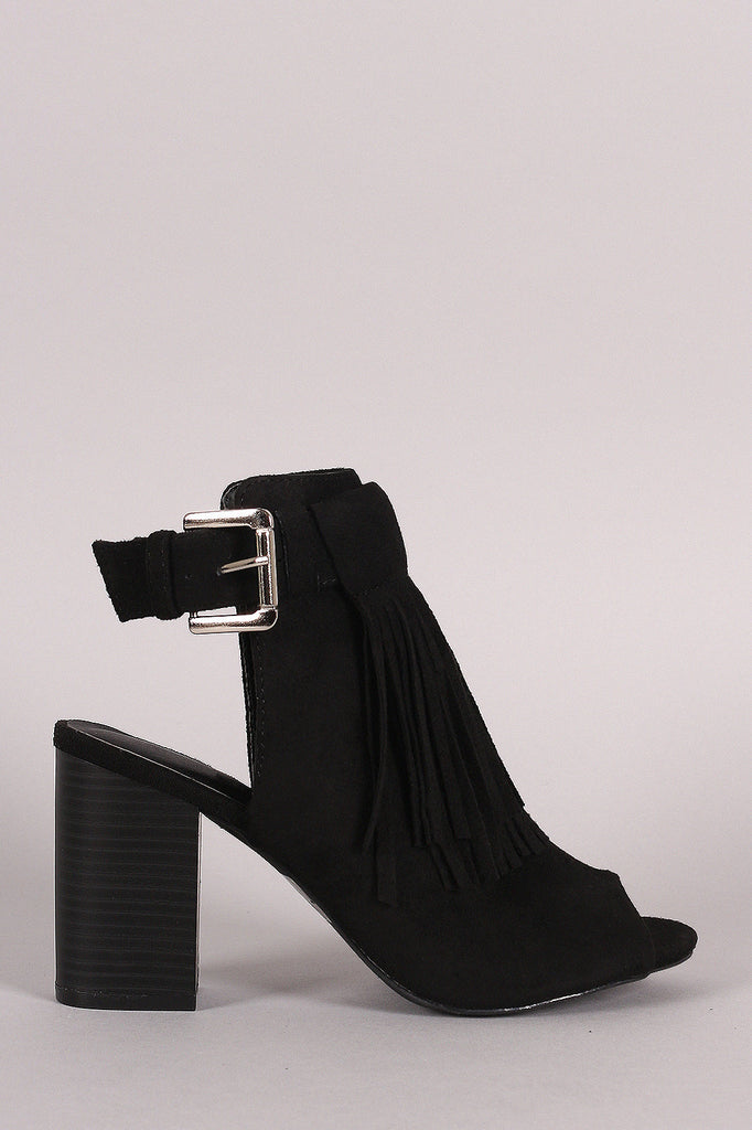 Wild Diva Lounge Suede Buckled Peep Toe Mule Heel