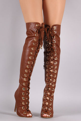Bamboo Vegan Leather Zipper Collar Knee High Boot