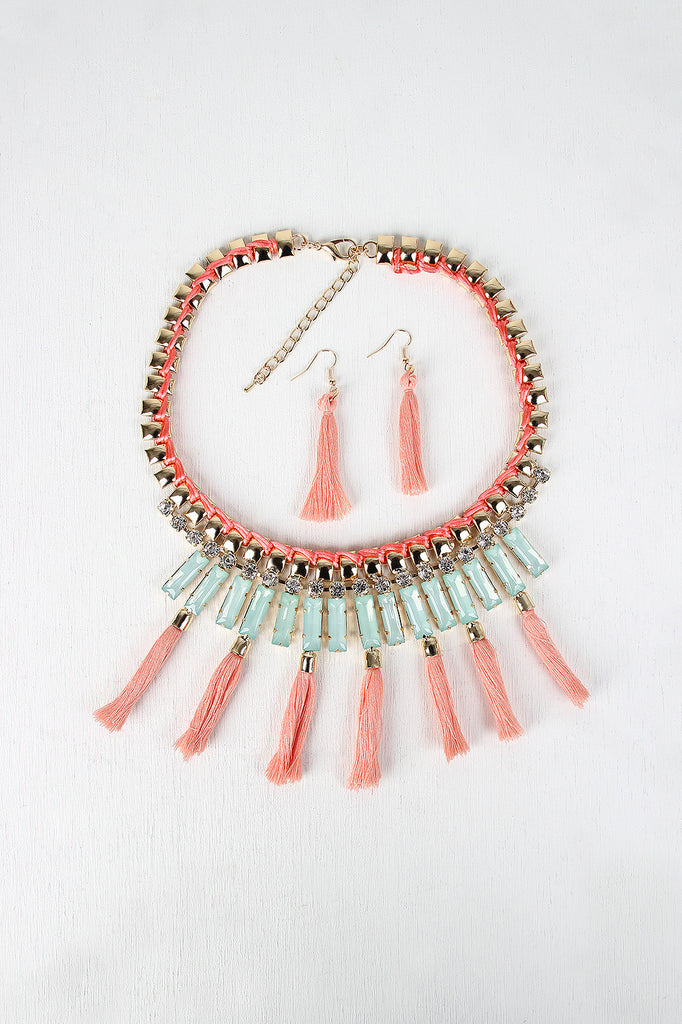 Tassel Rhinestone Gem Necklace