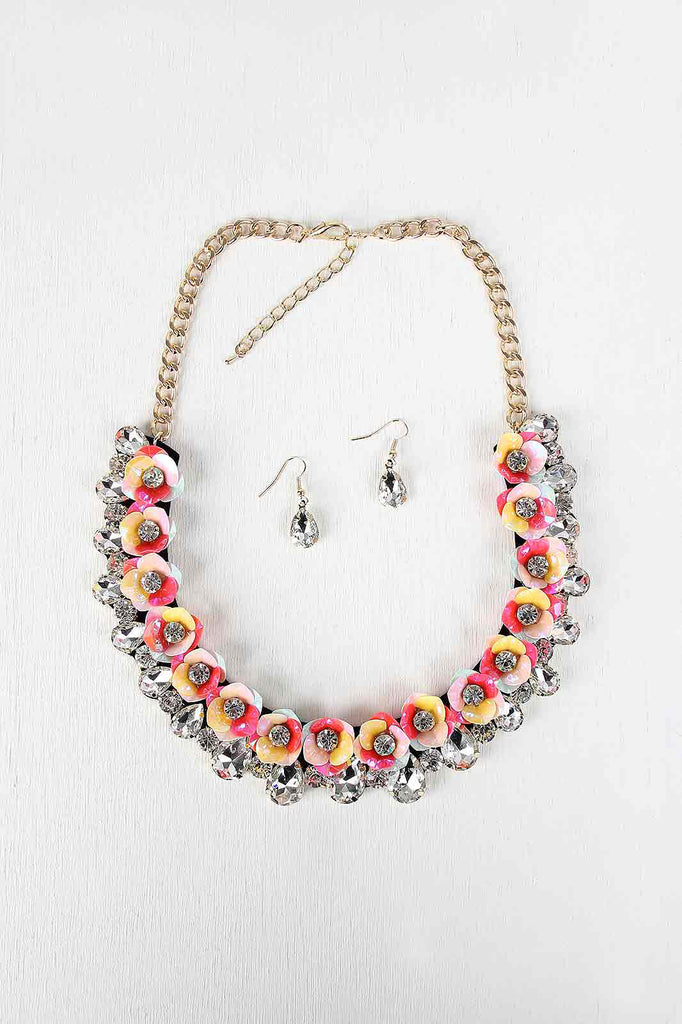 Rhinestone Accent Flower Necklace