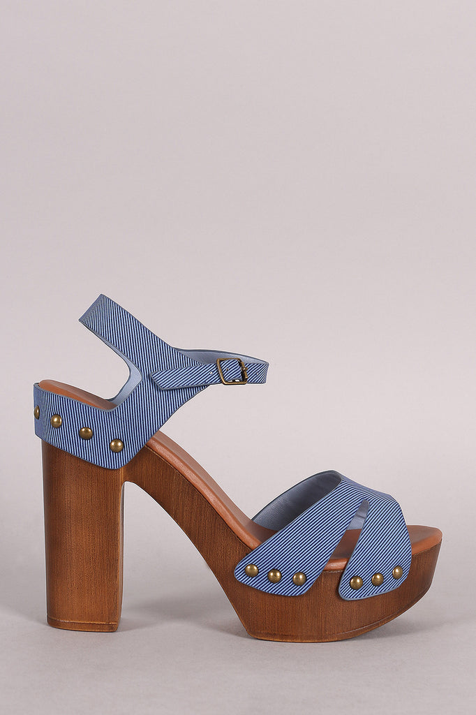 Bamboo Denim Slit Open Toe Wooden Clog