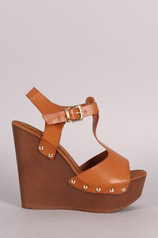 Studded Gladiator Lace Up Footbed Platform Wedge Sandal