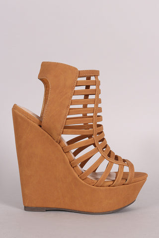 Studded Gladiator Lace Up Footbed Platform Wedge Sandal