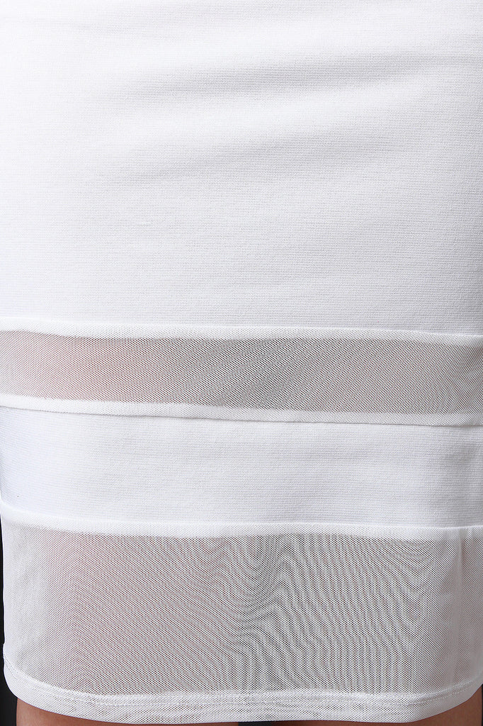 Sheer Mesh Panel Pencil Cut Midi Skirt