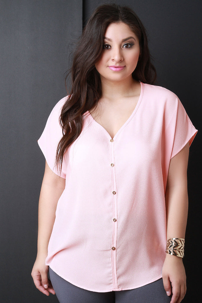 Button Up V-Neck Blouse