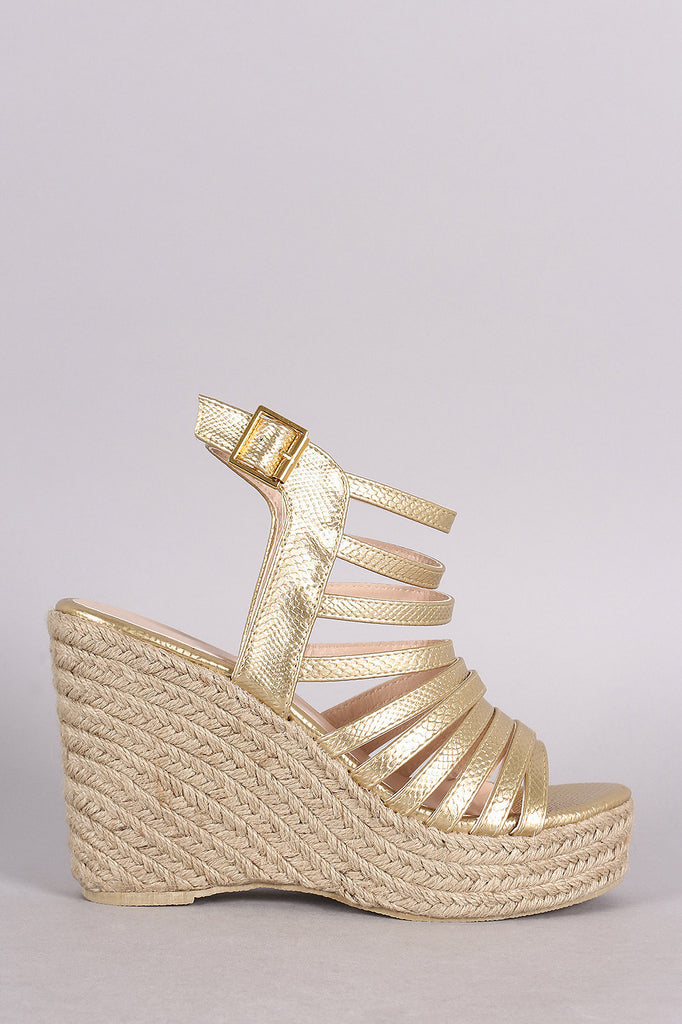 Qupid Snake Strappy Espadrille Platform Wedge