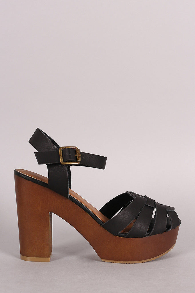 Bamboo Peep Toe Fisherman Clog Chunky Heel