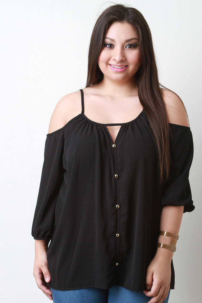 Cold Shoulder Button Embellishment Top