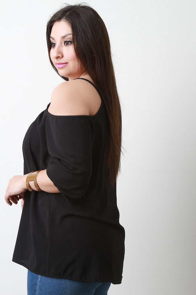 Cold Shoulder Button Embellishment Top