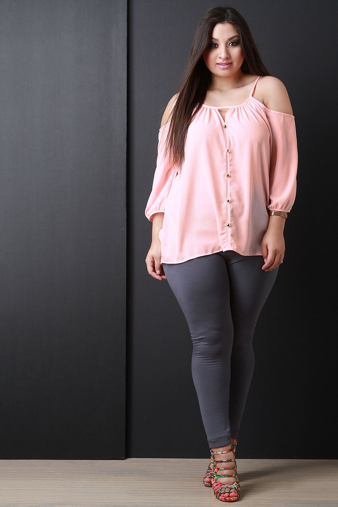 Cold Shoulder Button Embellishment Top