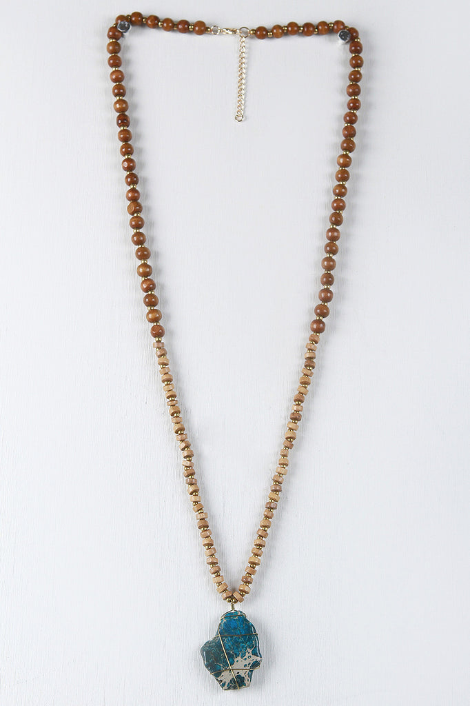 Wire Caged Marble Stone Necklace