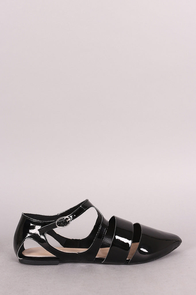 Qupid Patent Cutout Pointy Toe Ankle Strap Flat