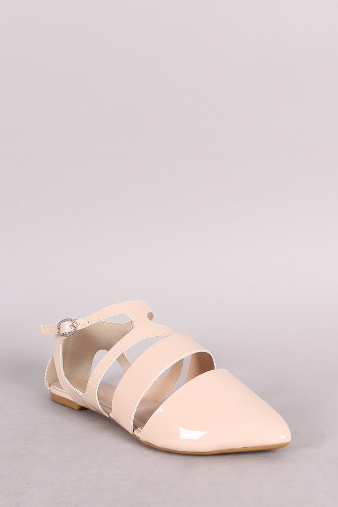 Qupid Patent Cutout Pointy Toe Ankle Strap Flat