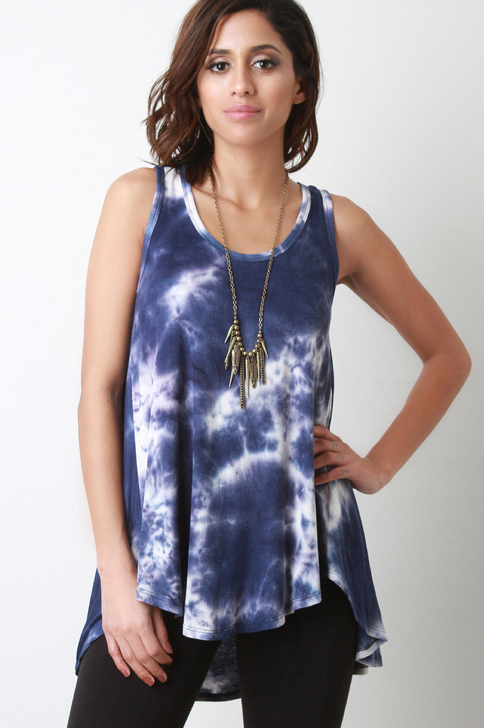 Tie Dye Sleeveless High Low Tunic Top