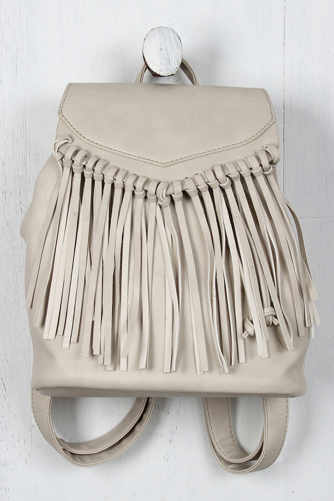 Vegan Leather Fringe Bucket Backpack