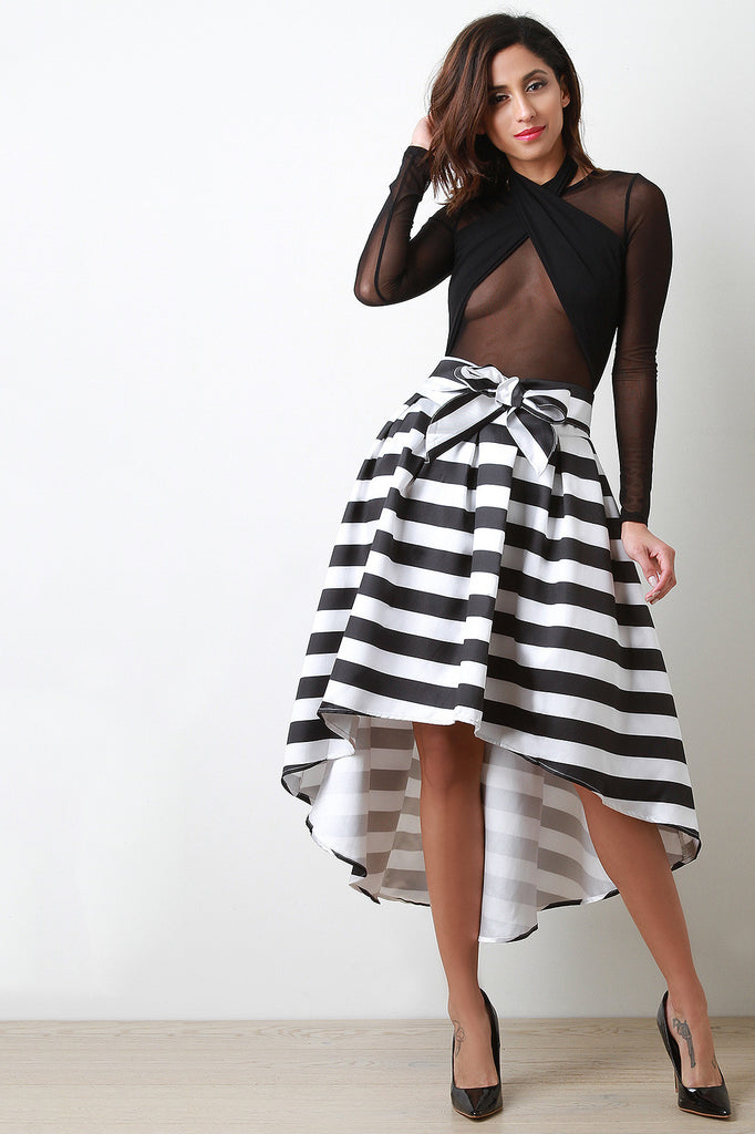 Taffetta Self-Tie Bow High-Low Skirt