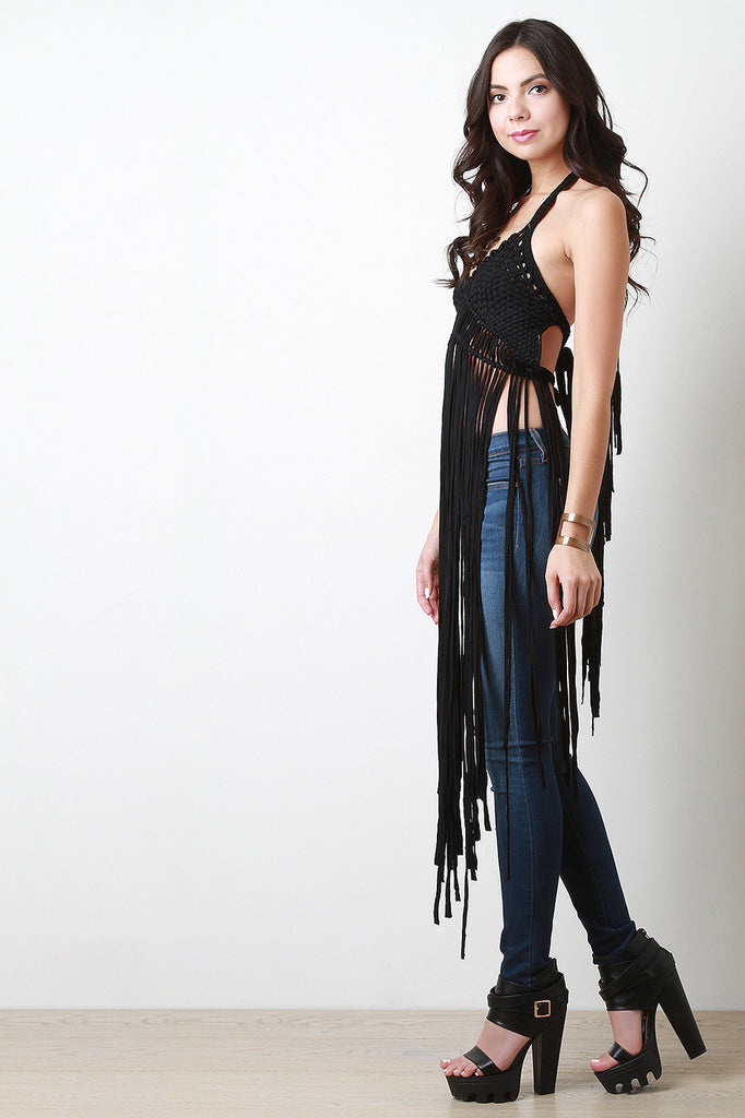 Macrame Long Fringe Tie Top