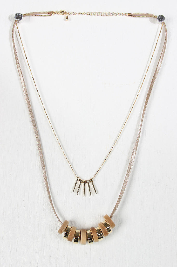 Vegan Metallic Leather Double Layer Necklace